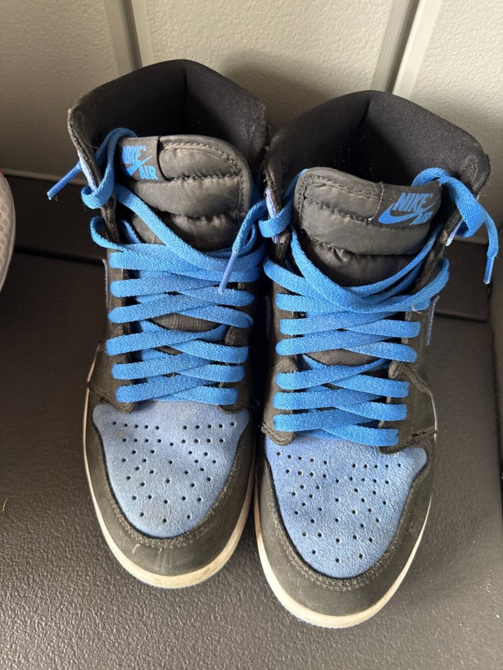 Air Jordans Blue/Black Suede Retro High OG Royal Reimagined Sneaker Size 8